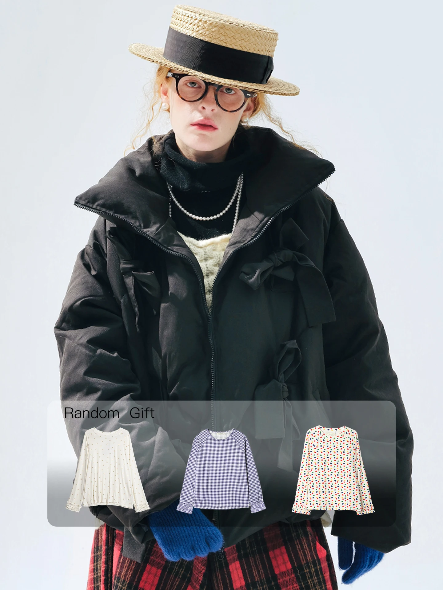 

Women's Short Down Jacket, Bow - Decorated, Winter Warm, Sweet & Cute Age - Reducing 255294