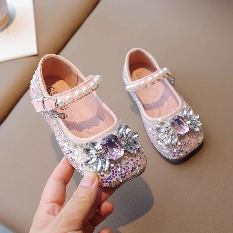 

2025 новые модные стильные туфли принцессы с кристаллами для девочек, детская танцевальная детская обувь, оптовая продажа, средний размер