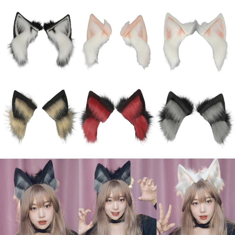 Elektryczne kocie uszy obręcz do włosów rekwizyty do Cosplay Anime futrzany kotek karnawałowy opaska na włosy dynamiczna impreza z okazji Halloween ucha do odgrywania głowy