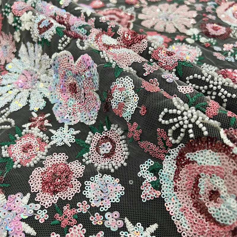 

1 ярд, марлевая ткань с бусинами, цветные цветы, блестки, сделай сам, украшение, стильная ткань для свадебного платья, материал платья для выступлений