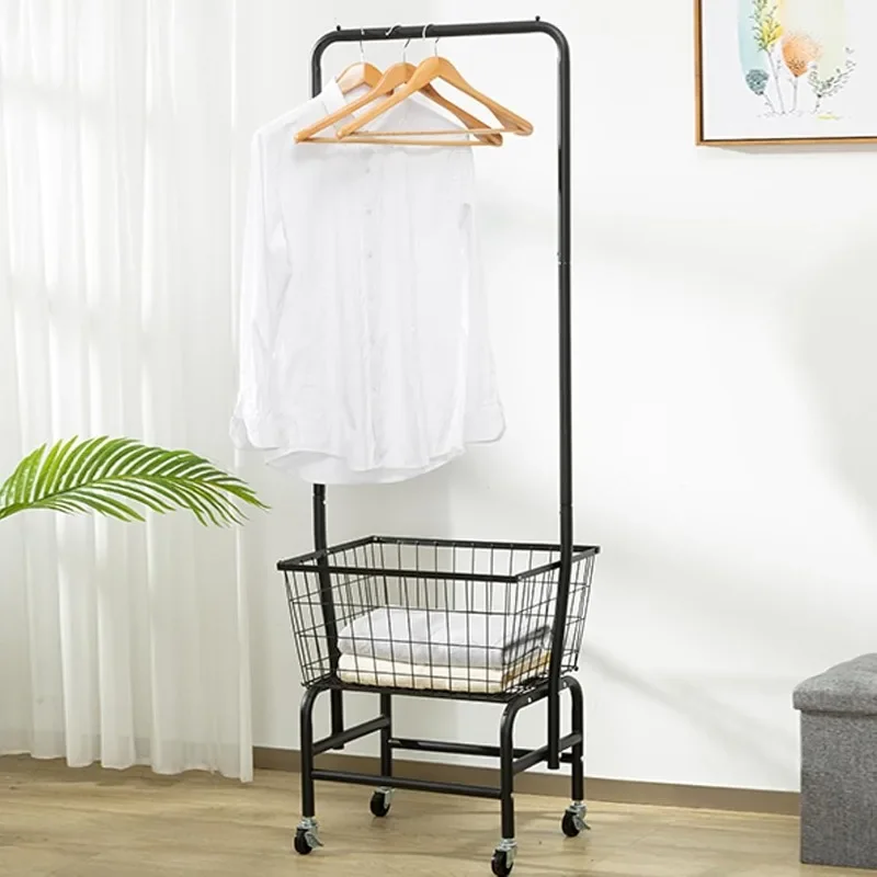 Laundry Cart with Clothes Rack, Rolling Laundry Butler with Wire Storage Rack，Black