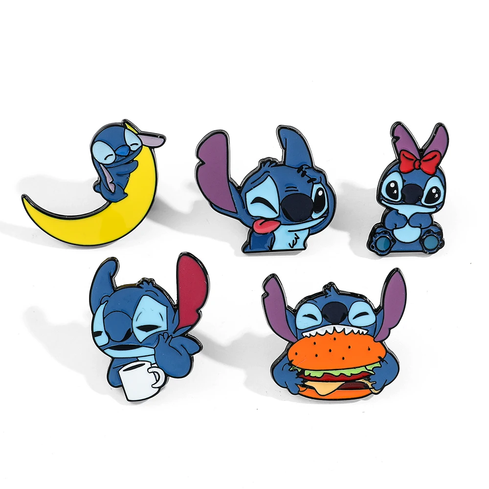 Disney Lilo & Stitch Enamel Pin Cute Cartoon Figure Stitch Action Metal Badge Brooch Jacket Jeans Lapel Pin Jewelry Accessories