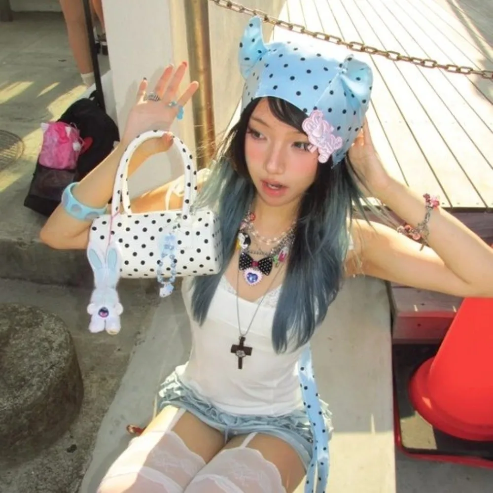 

Y2K шарф для волос «Маленький демон», мягкая повязка на голову, повязка на голову с ушками, хип-хоп, панк, головной платок в горошек, пикантные девушки