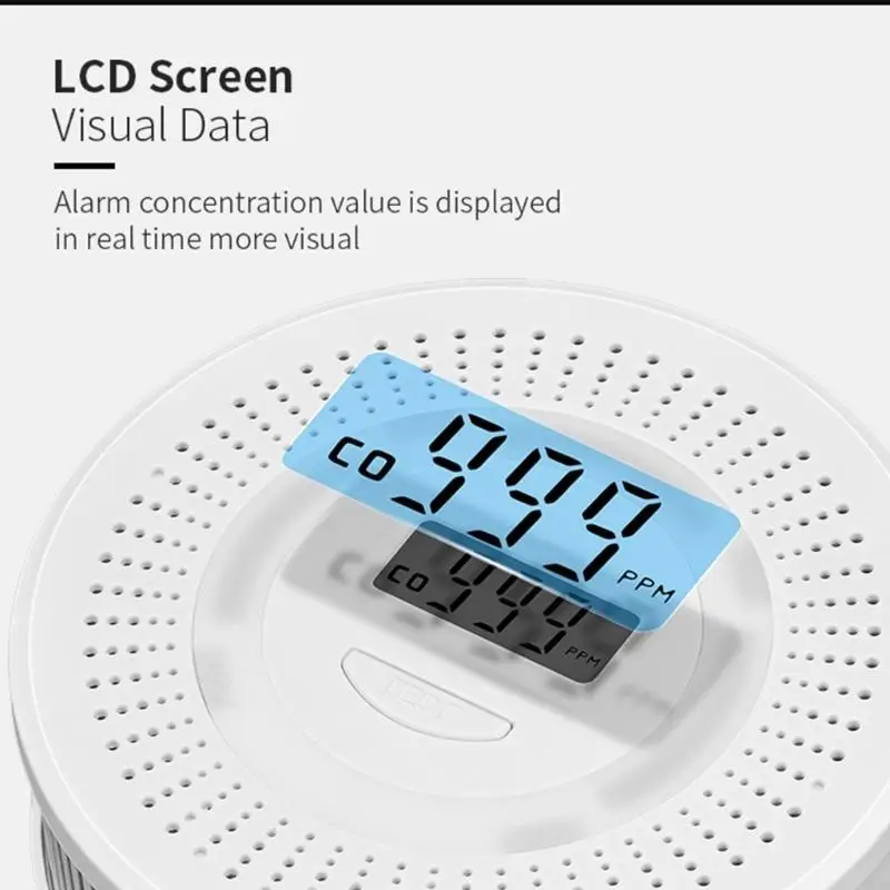 CO Smog Gas Detectors with Real Time LCD Display Sound Visual Warning Battery Operated for Kitchen Bedroom