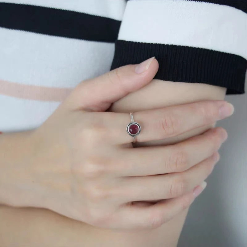 925 Sterling Silver Round Geometric Vintage Ring Korean Version Fashionable High End Jewelry Gift Elegant Finger Ring for Women