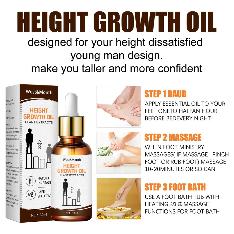 Natural Height Increasing Oil Body Grow Taller Promote Bone Growth Heightening Conditioning Essential Oil Foot Health Care 30ml