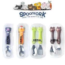 Cartoon Animal Kids Spoon and Fork Set Dessert Spoon for Children Fork Baby Tableware Gadgets Children's Cutlery Kids Favours
