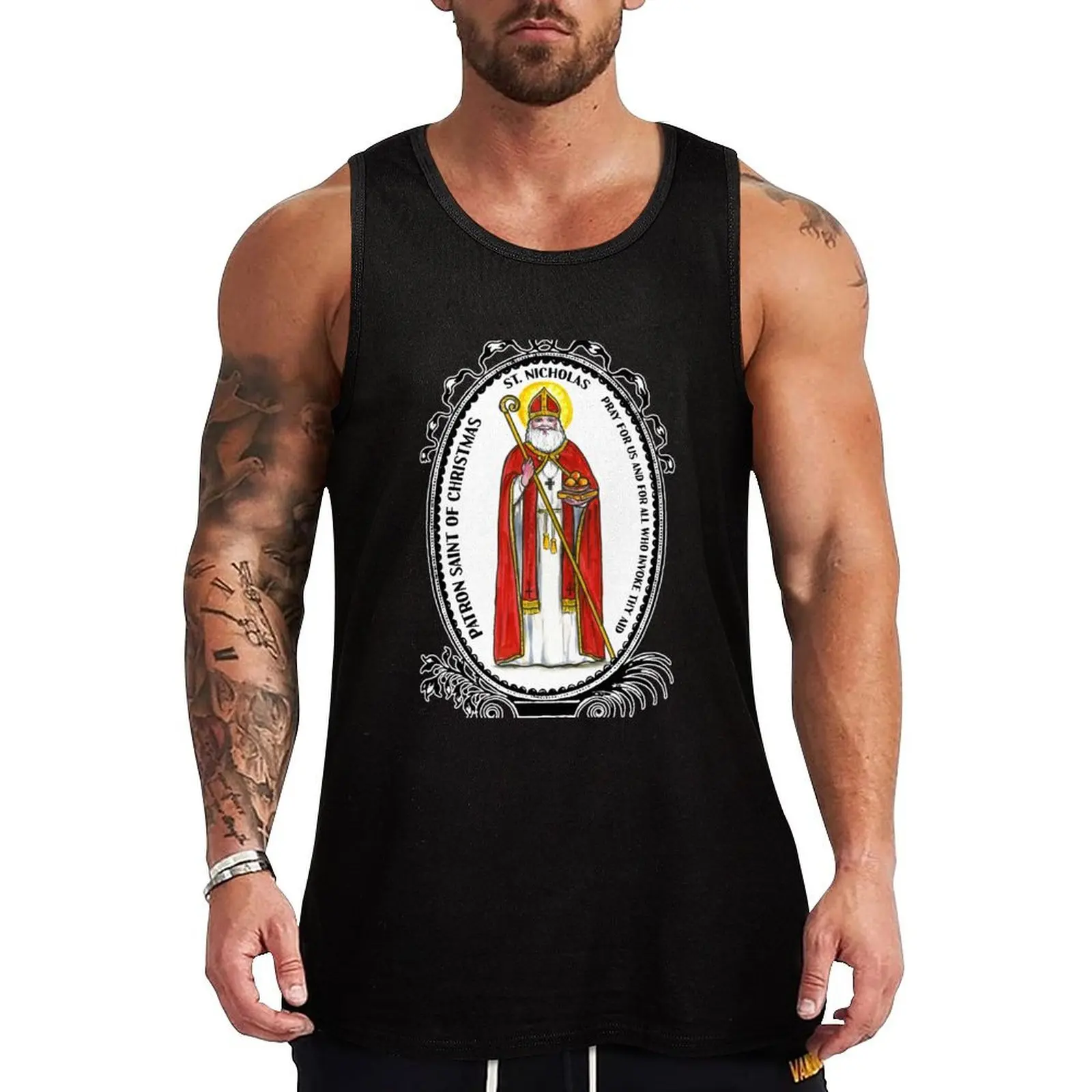 Saint Nicholas Patron of Christmas Tank Top Simple Graphic Tank Top Minimal Print Sleeveless