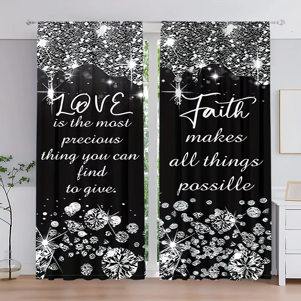 

2Pcs Curtain Our love letters shine as brilliantly as diamonds Window Drapes for Bedroom Living Room Decoration Window Treatment