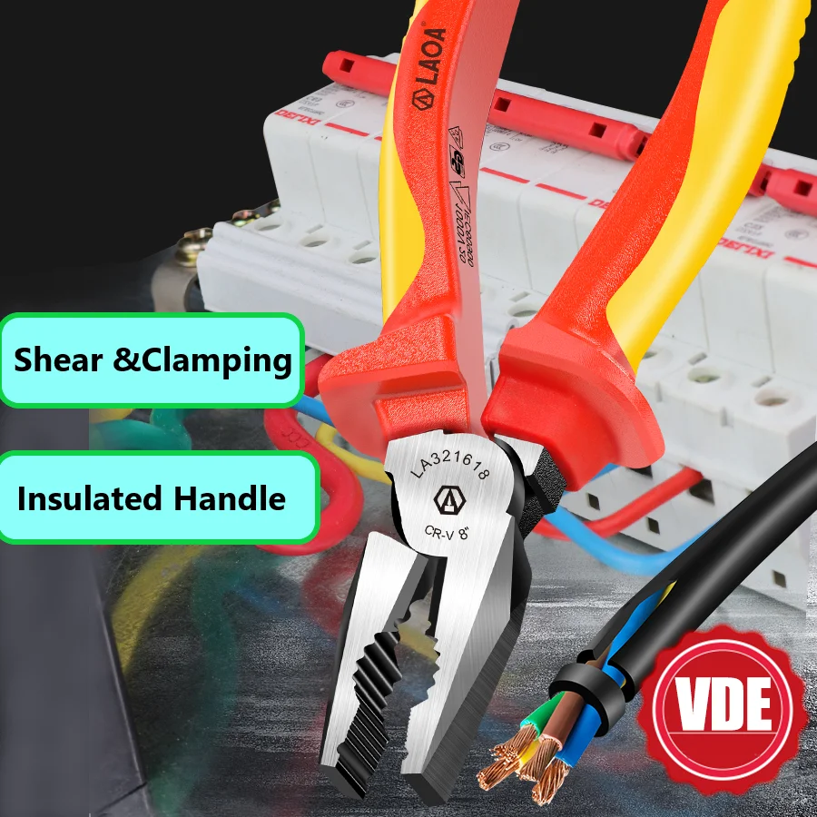 LAOA VDE Wire Cutters 6'' 7'' 8'' Insulated Combination Diagonal Needle Nose Pliers Electrician Tool High Voltage Resistance