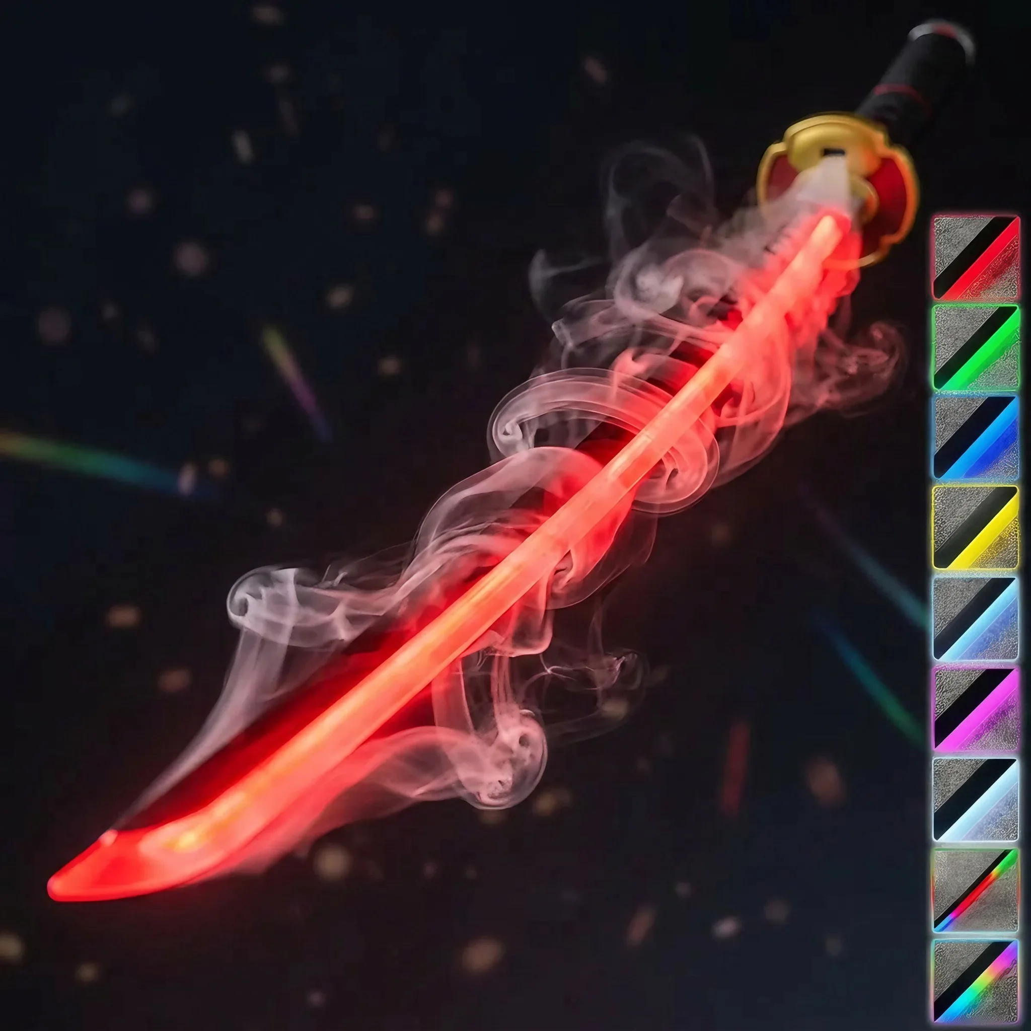 Anime Cosplay Katana, LED Light Up Samurai Sword with Smoke Effect, 103cm Rechargeable, 7 Colors, Gift for Anime Fans