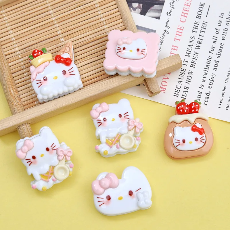 5pcs cute hello kitty biscuits cartoon resin flatback diy kawaii resin accessories crafts materials scrapbooking embellishment