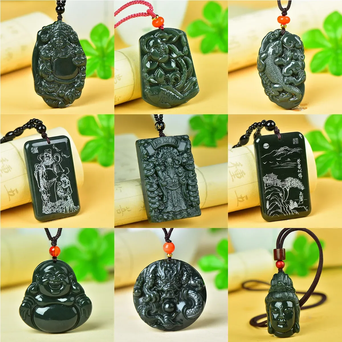 

Hetian jade green jade pendant necklace Guan Gong Buddha Bodhisattva pendant gift for men jade pendant lanyard women