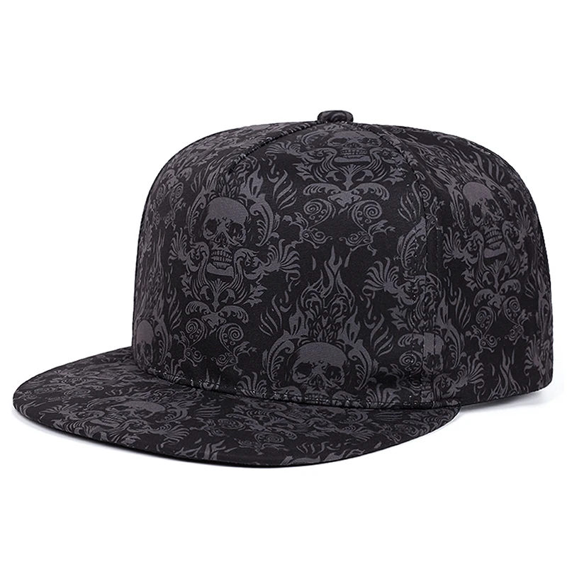2025 New Fashion Full Skull Print Baseball Hat Street Personalized Hip Hop Hat Outdoor Daily Decoration Hat Unisex Flat Edge Hat