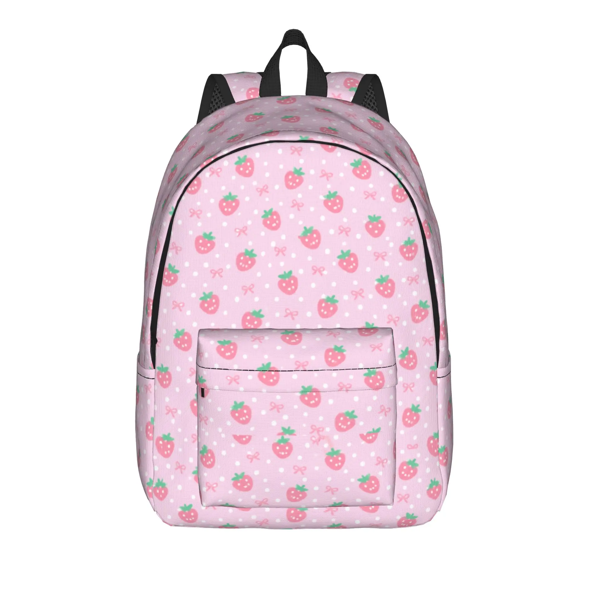 Pink Strawberry Polka Dot Cute Kawaii Backpack  Workout Backpacks Unisex Cute School Bags Design Pattern Rucksack