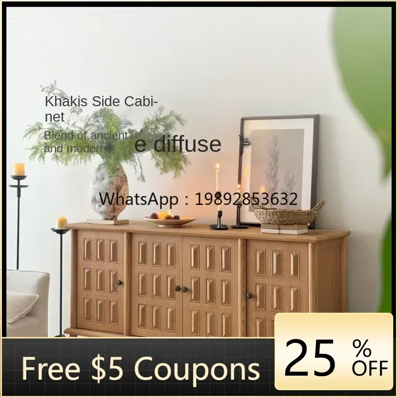 

Vintage Log Style Living Room Storage Cabinet Household Hallway Solid Wood Side Cabinet