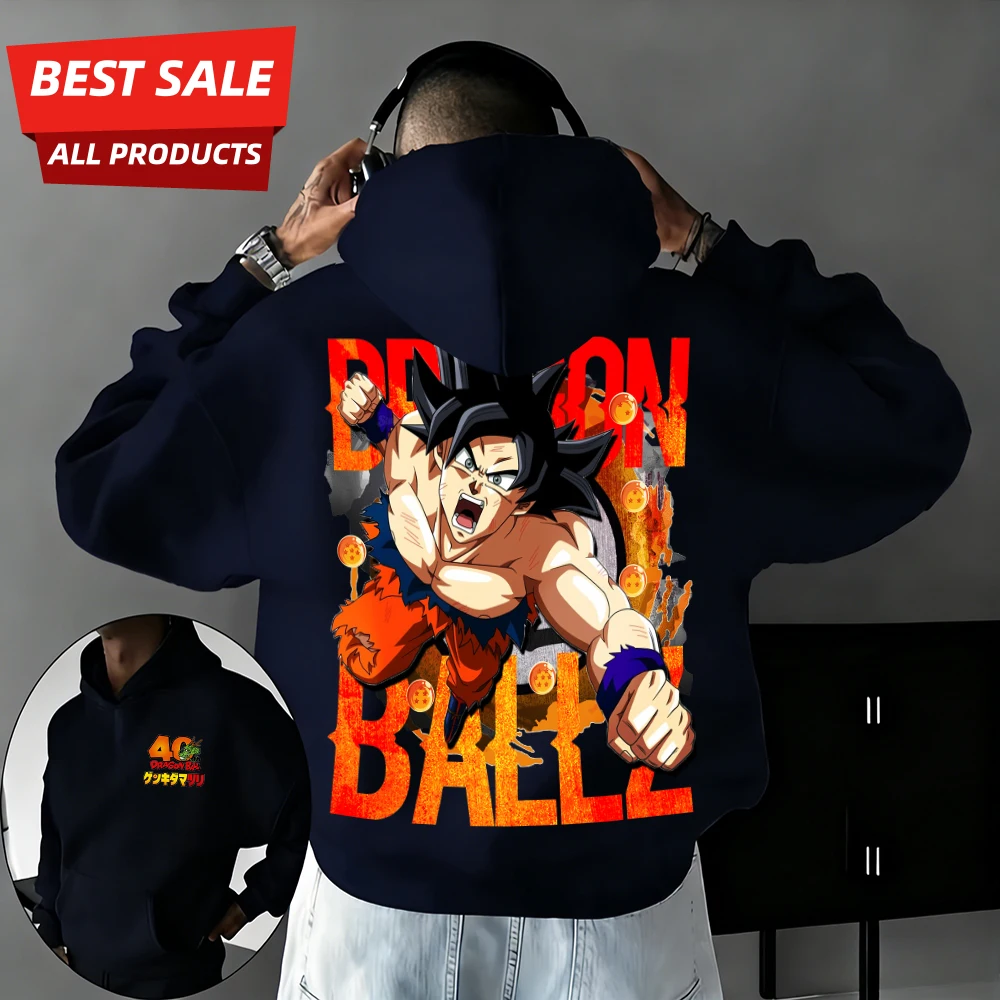 

Новая осенне-зимняя толстовка унисекс 2026 года с принтом аниме Dragon Ball к 40-летию Вуконга, 100% хлопок, повседневная уличная одежда больших размеров