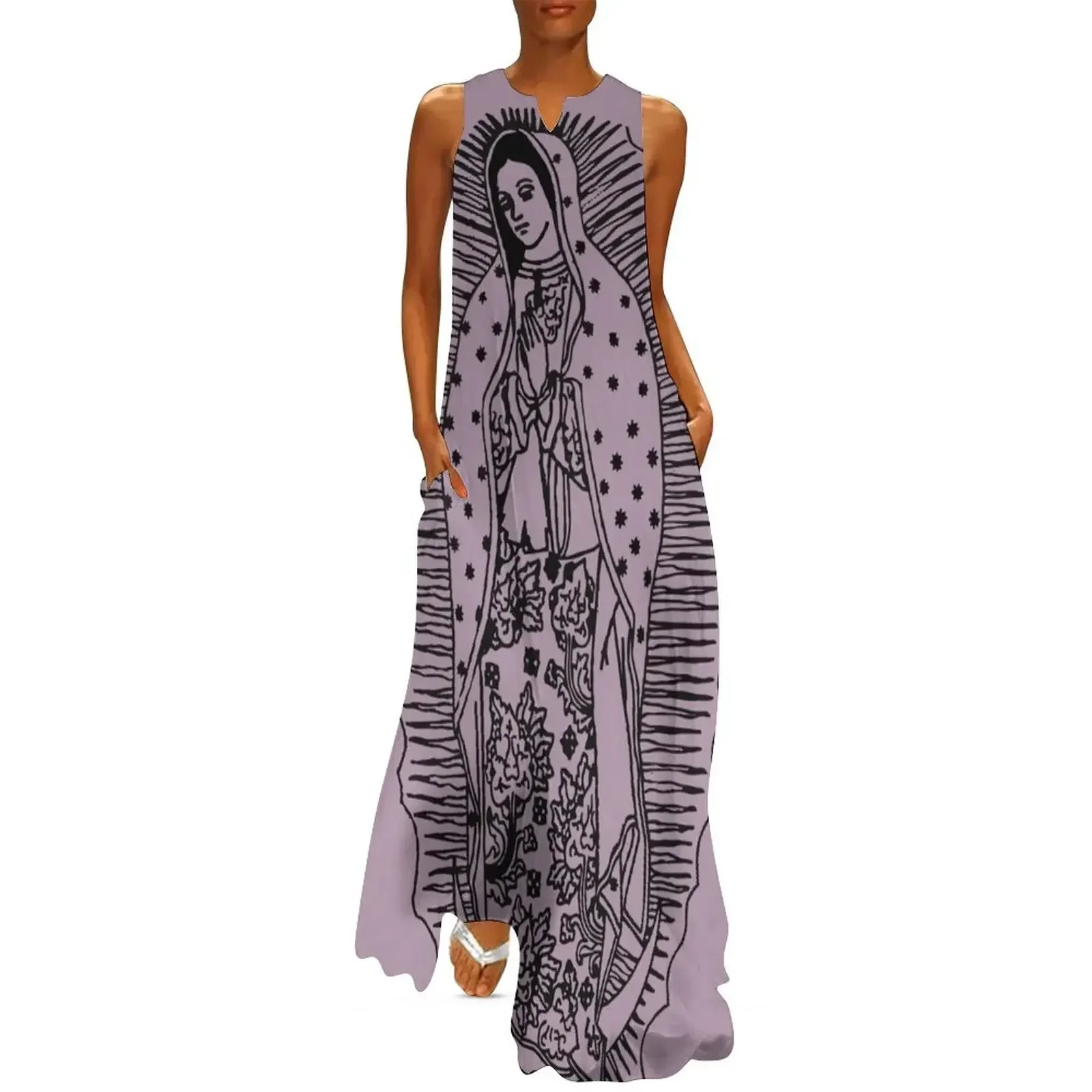 

Virgen de Guadalupe Our Lady of Guadalupe Black and White Design Wall Art Catholic Prints Long Dress Beachwear Dress
