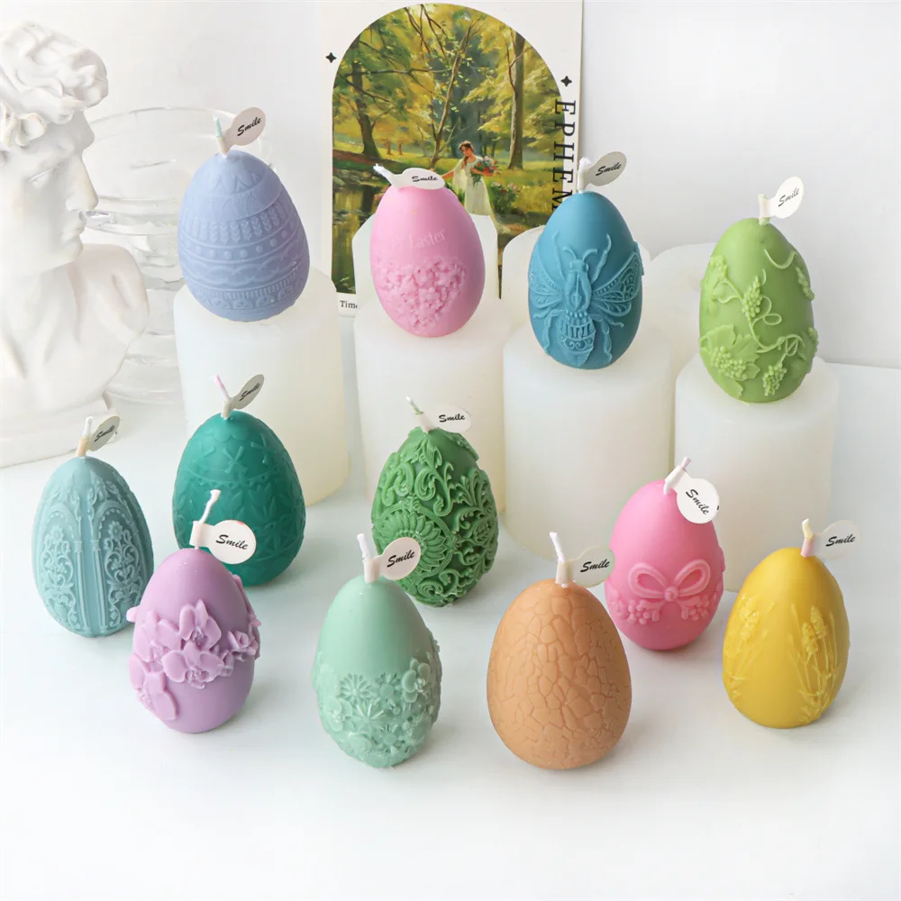 

12 StyleEaster Embossed Egg Scented Candle Molds, Fondant Silicone Mold, DIY Aroma Plaster Doodle Egg, Creative Ornaments