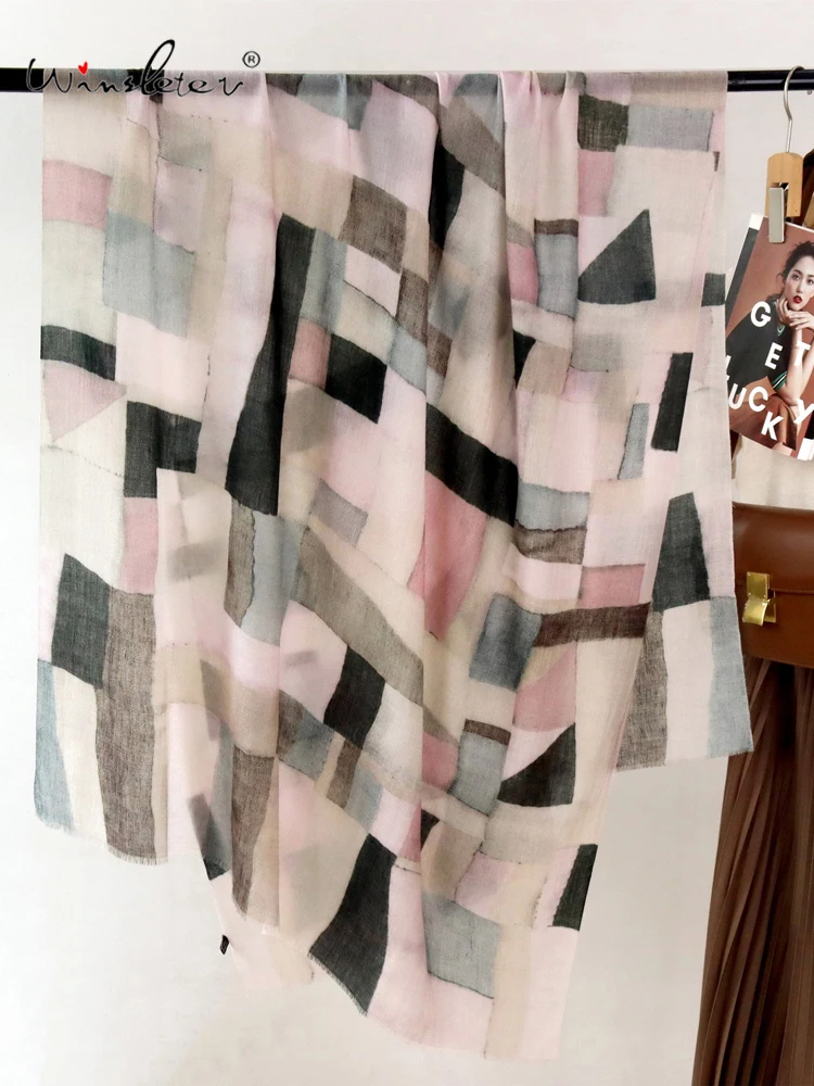 Winsleter-Women 100%Wool Elegant Long Scarf, 200*100CM Printed, Mom Gift Retro Skin-friendly Shawl Scarves, 2025 Winter A5N816CC