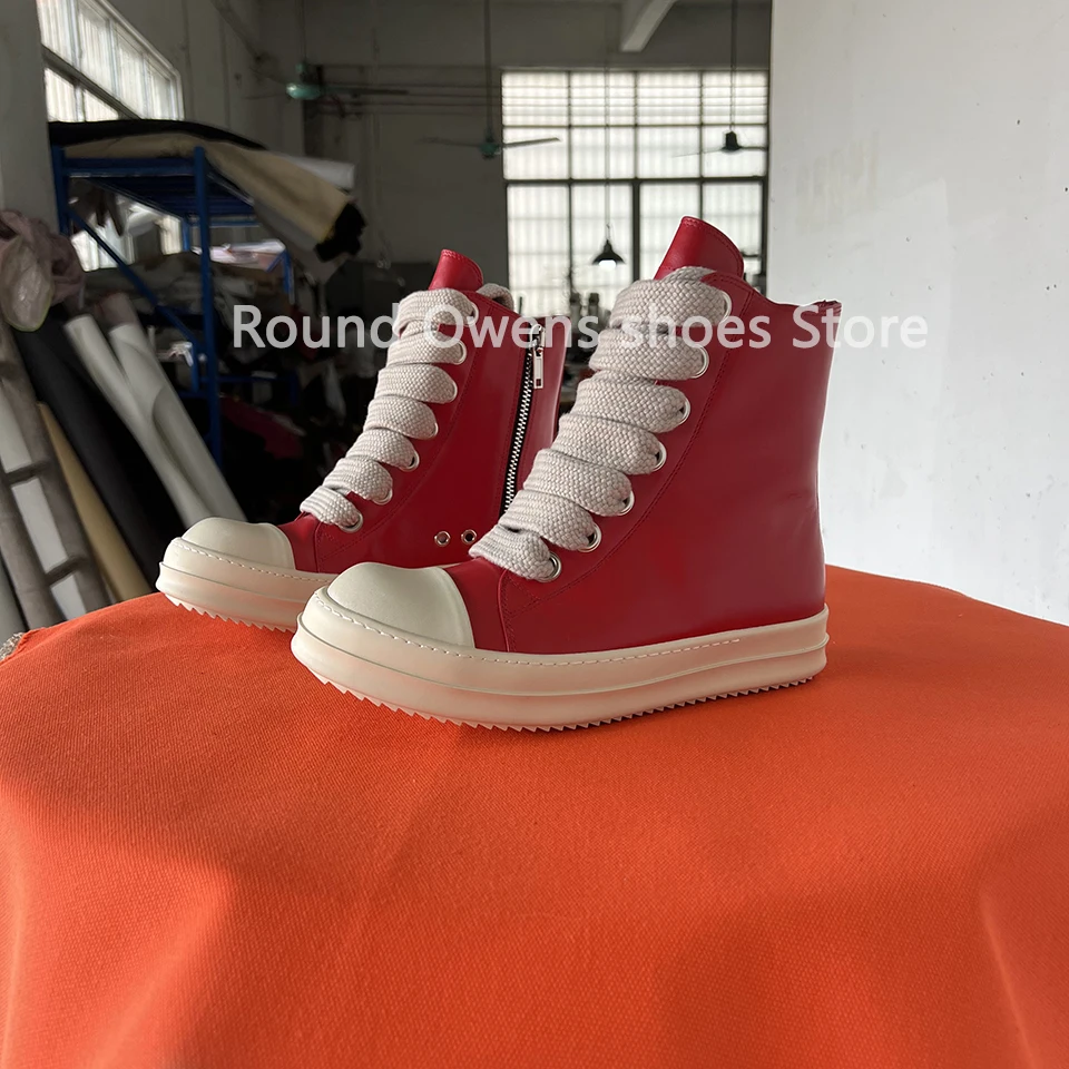 

High Top Sneakers Men StreetRo Thick Sole Zip Red Leather Shoes Luxury Unisex Casual Punk Thick Sole Lace-up Ankle Boots Women