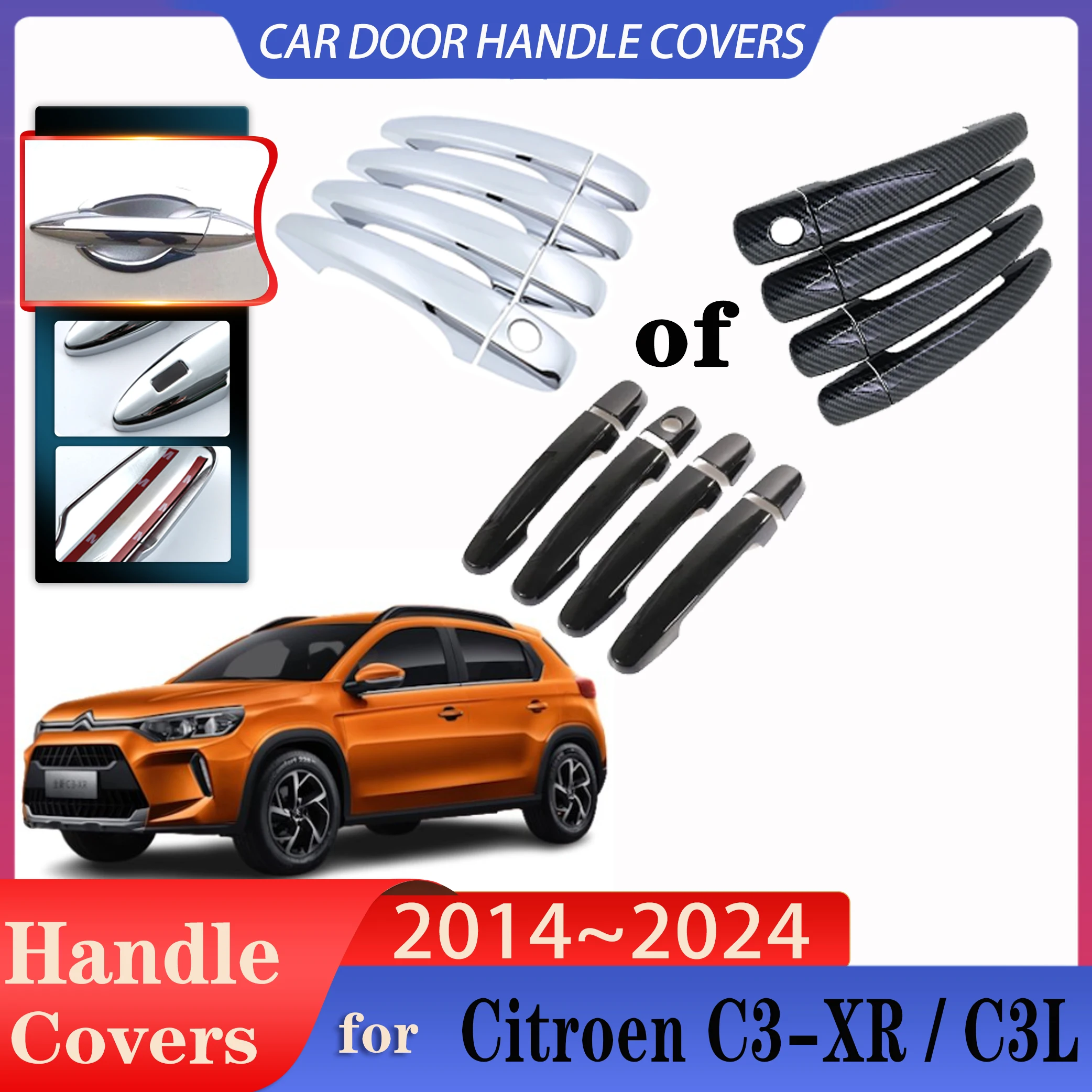 

For Citroen C3-XR Accessories C3L 2014~2024 Car Door Handles Luxurious Covers Exterior Scratch Protective Decor Car Accessories