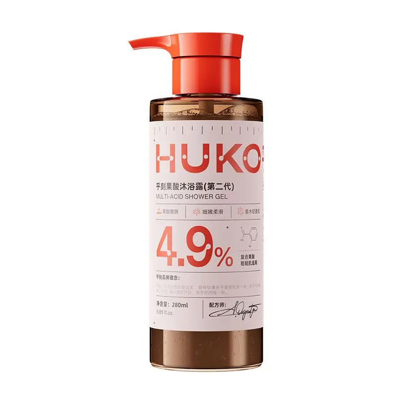 HUKO AHA Body Wash 280ml, Gentle Exfoliating Moisturizing Hydrating Brightening Radiant Long-Lasting Fragrance