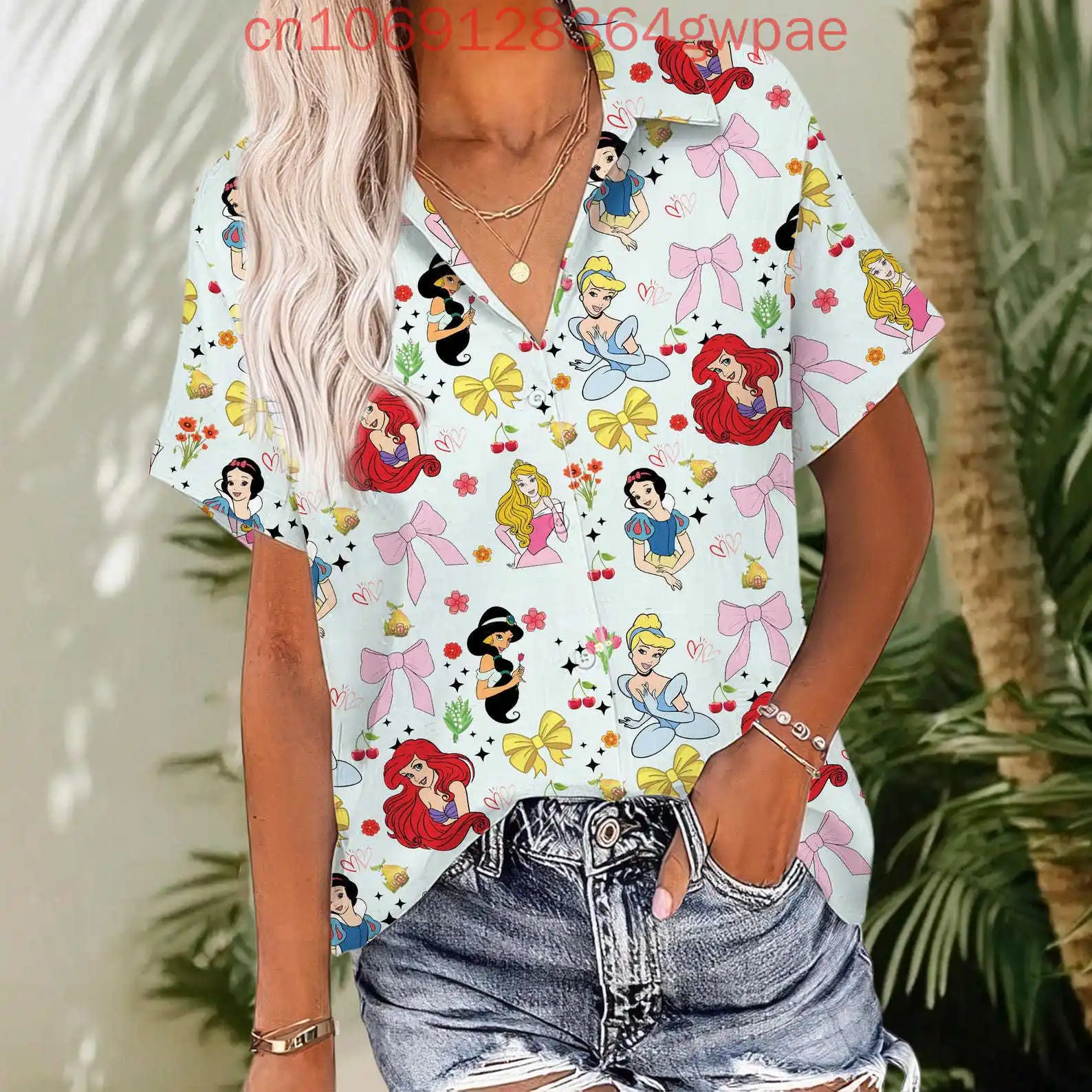 

Summer Princess Ariel Women's Shirt Button Up Hawaiian Shirt Disney The Little Mermaid Casual Women Short Sleeve Beach Shirts