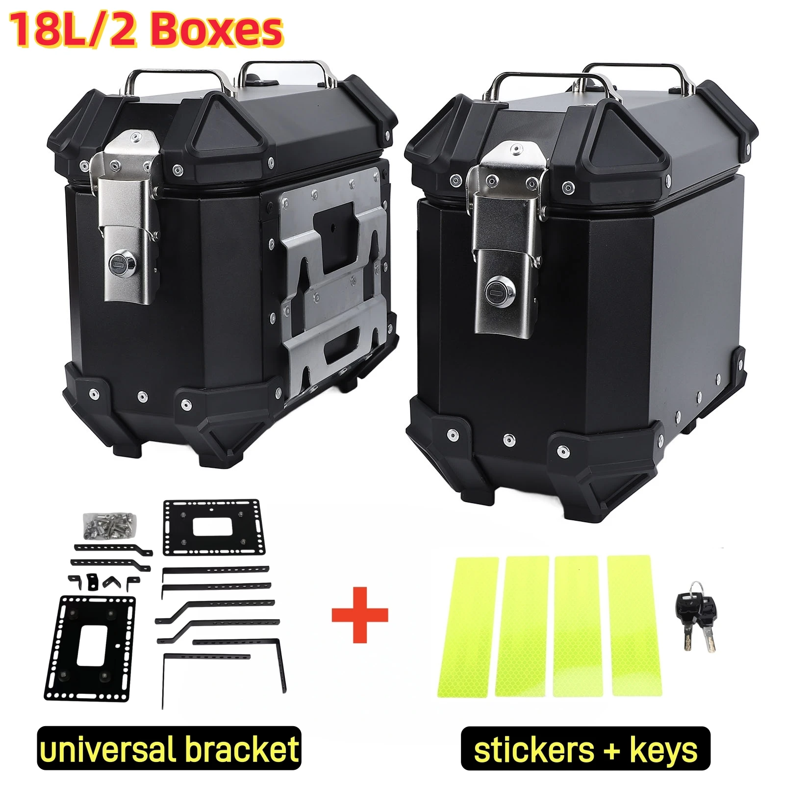18L Motorrad-Seitenkoffer 2 Stück Aluminiumlegierung Motorrad-Satteltasche Seitengepäckkoffer Werkzeugkasten mit Universalhalterung und PU-Lederfutter