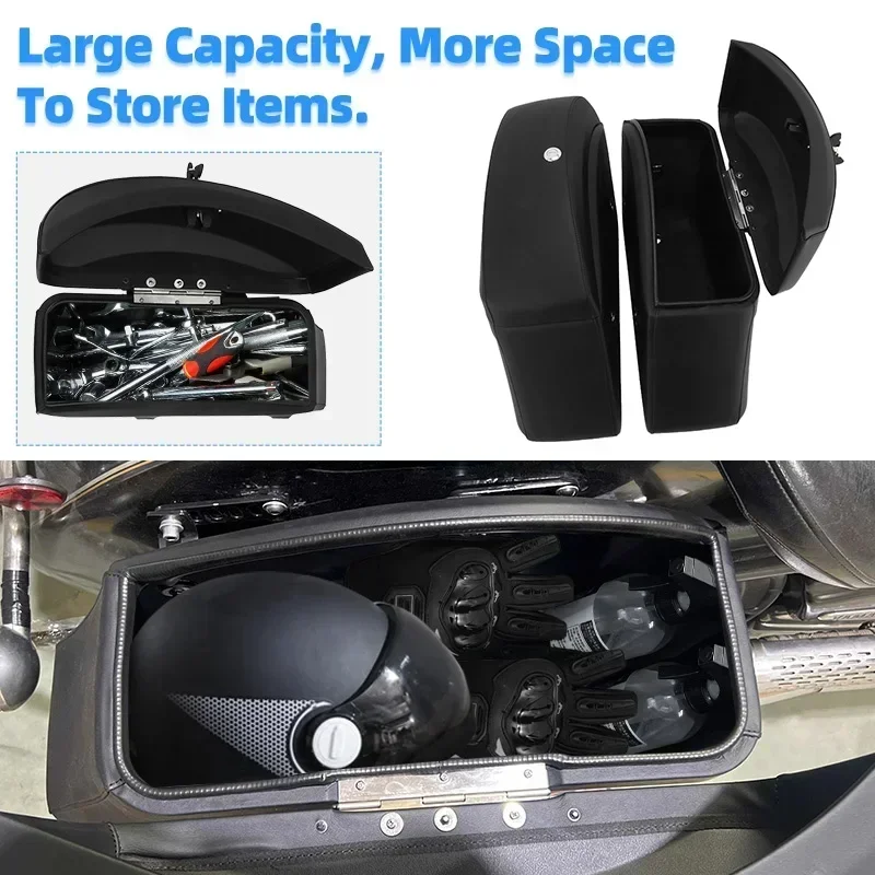 Universal Motorcycle Hard Saddle Bags Saddlebags Trunk Conversion Bracket Mounts PU Leather 15L For Kawasaki Honda Yamaha Suzuki