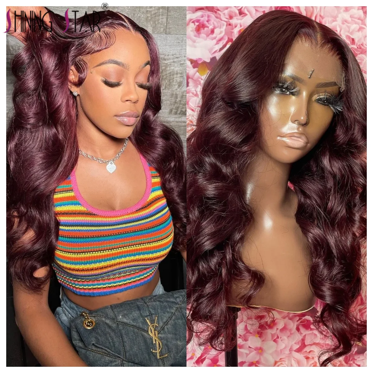 Red Burgundy 13X6 Body Wave Lace Frontal Human Hair Wigs 99J Colored Human Hair 13x4 Lace Front Wig Woman Pre-Plucked Real Wig