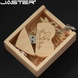 JASTER Wood Heart USB 2.0 Flash Drives 128GB Free Custom Logo Memory Stick64GB with Wooden Box Pen Drive 32GB with Free Key Ring