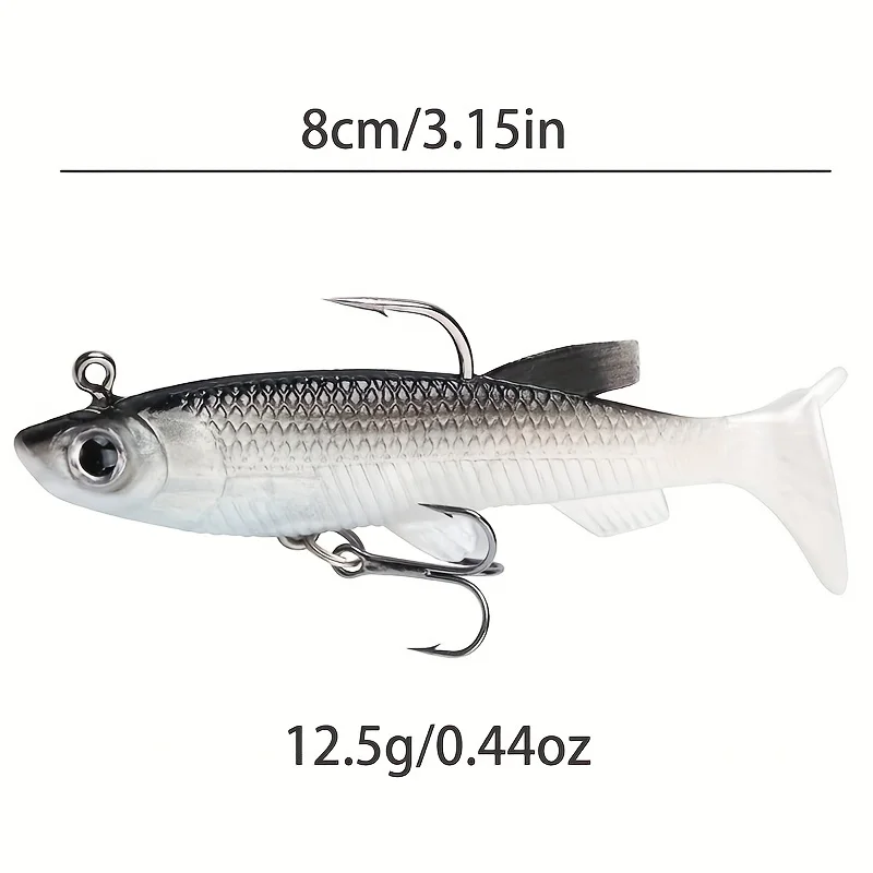 Przynęty wędkarskie 5 sztuk wstępnie osprzętowana główka jigowa ogon wiosłowy miękkie plastikowe przynęty na pstrągi basowe Walleye Crappie słonowodne słodkowodne — zdjęcie 6
