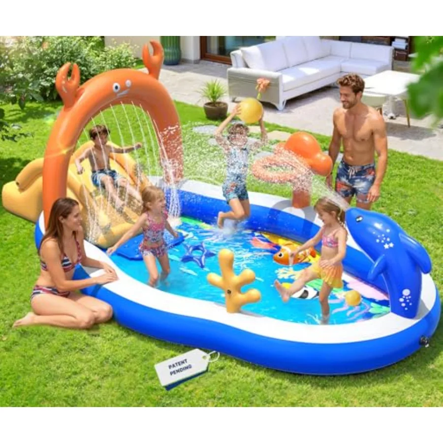 

Надувной игровой центр-бассейн 2026 с водной горкой и распылителем, 120''x70''x50'', для малышей