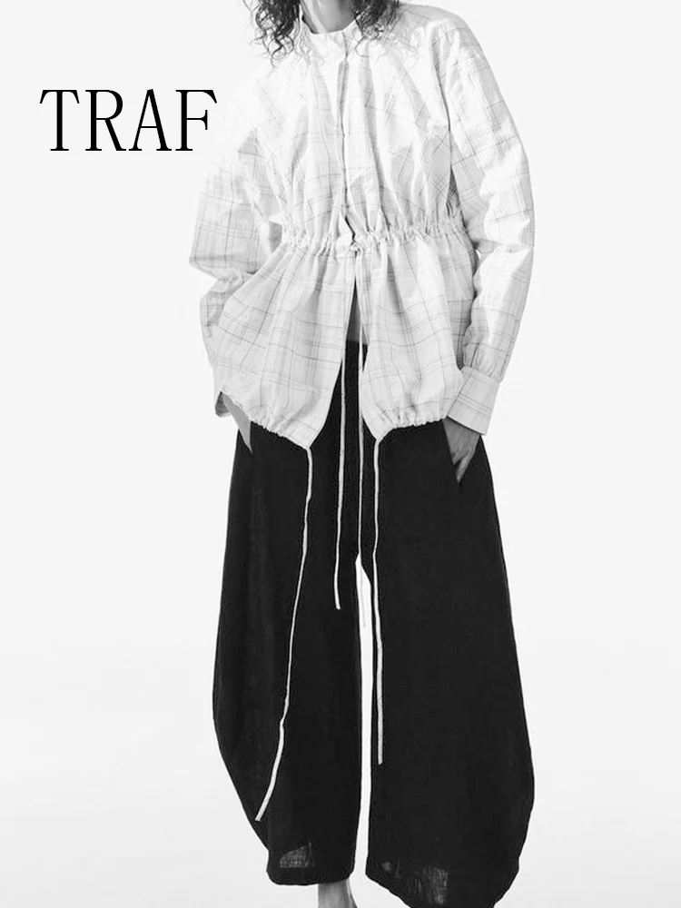 

TRAF European and American style women's summer new fashion trend leisure plaid pilot style loose shirt jacket