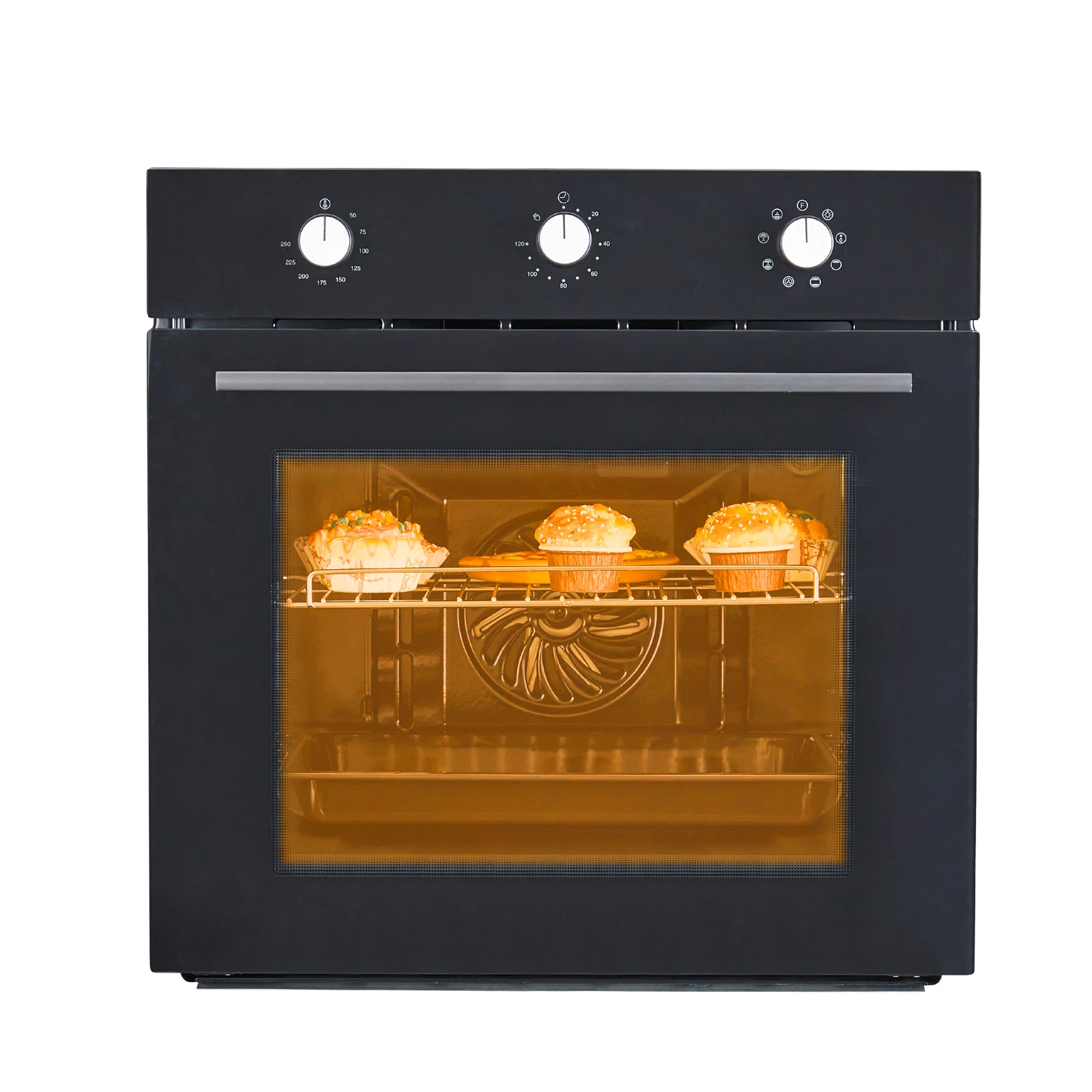 Single Wall Oven 24" Built-In Electric Ovens With Mechanical Knobs Control, 70L, 3000W, 8 Baking Modes, With Air Frying Function