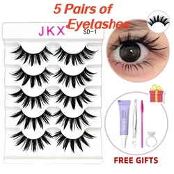 5 Pairs of False Eyelashes With 1set Free Makeup Item Lash Cluster Lash Extension Fake Eyelashes Daily Use Supplies False Lash