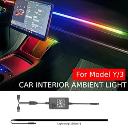 For Tesla Model Y 3 64Color RGB Ambient Light Kit Dashboard Car Center Console Center Stack APP Control LED Strips Neon Lighting