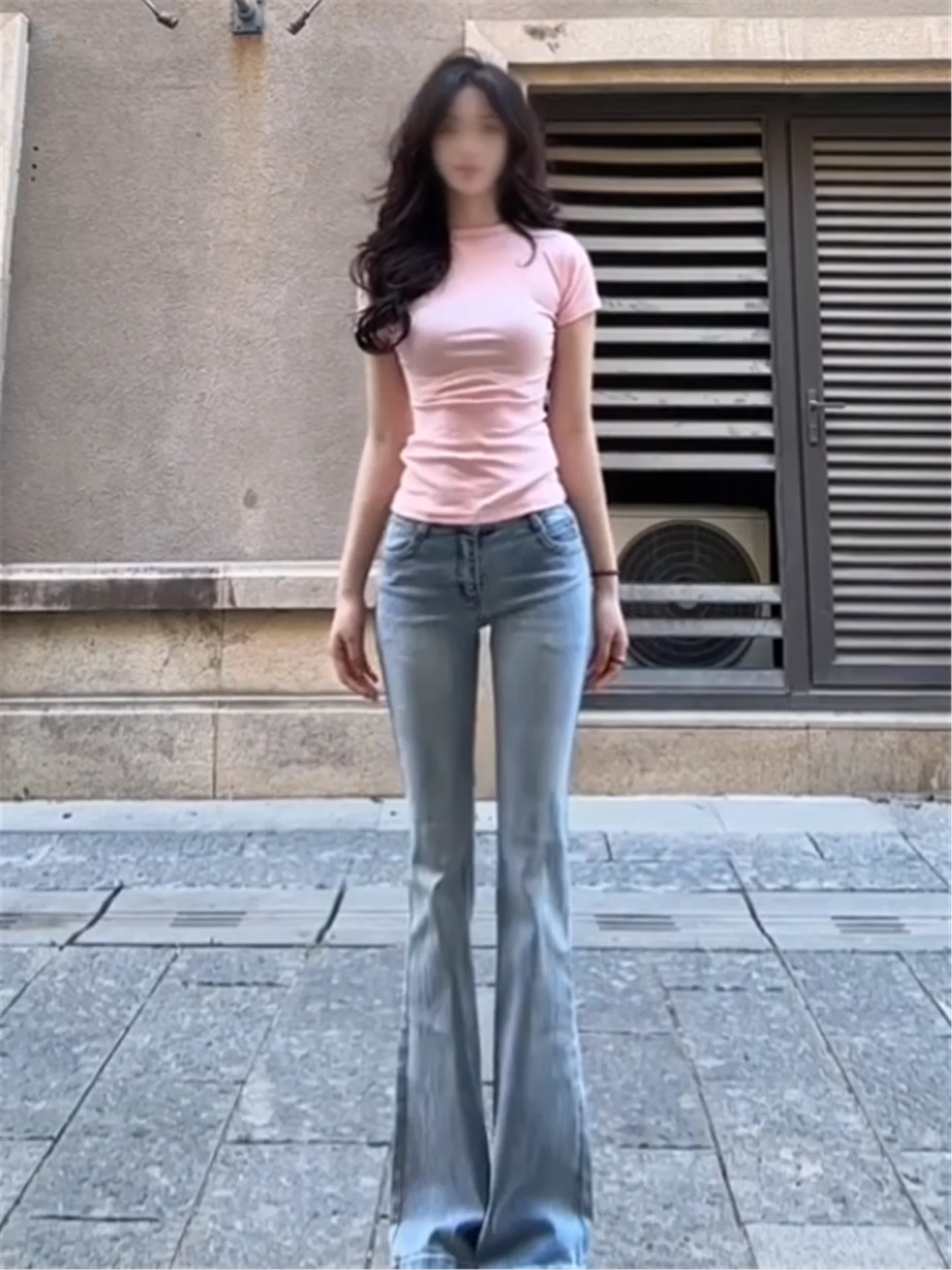 

Low Waist Bell Bottom Blue Jeans Women's Slimming Extended Length Tall Ladies Spring Fashion Casual Cotton Denim Pants