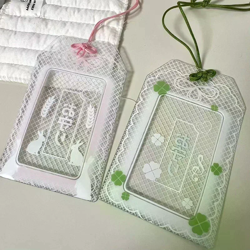 

PVC Card Holder Pink Sakura Photo Frame Green Clover Photocard Sleeves Kpop Idol Card Clip Creative Gift