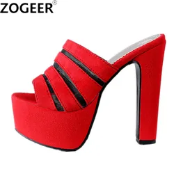 Sexy Slippers Women Extreme High Heels Sandals Ladies Luxury Platform Summer Mules Shoes Female Red Black Party Shoes Large Size