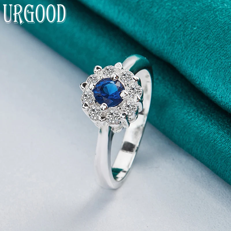 925 Sterling Silver 7-10# Charm Blue AAA Zircon Ring For Women Party Engagement Wedding Gift Fashion Jewelry