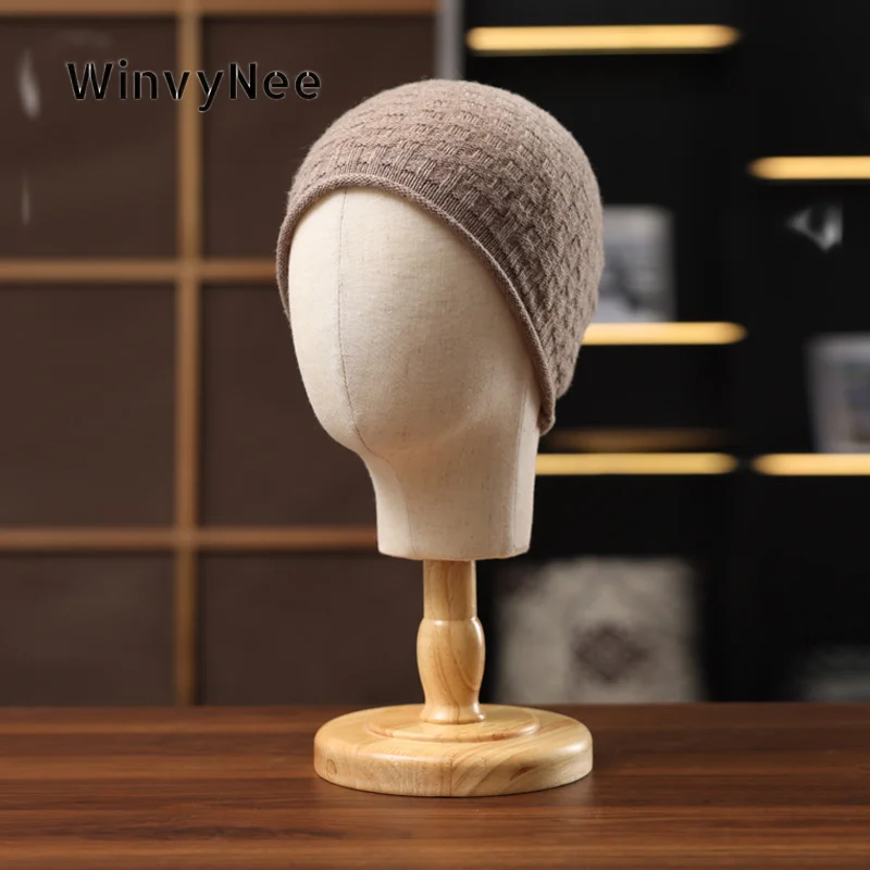 WinvyNee Women Pure Wool Solid Corn Grain Pattern Cuffed Hat Soft Knit Warm Elegant Versatile Stylish Spring Autumn ZI1883029