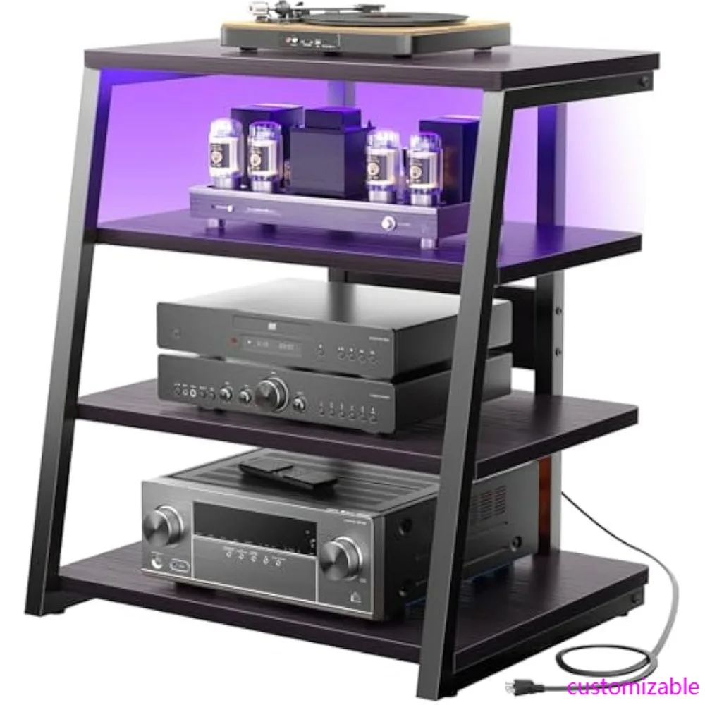 

4-Tier Audio-Video Media Stand with LED Lights and Adjustable Shelves