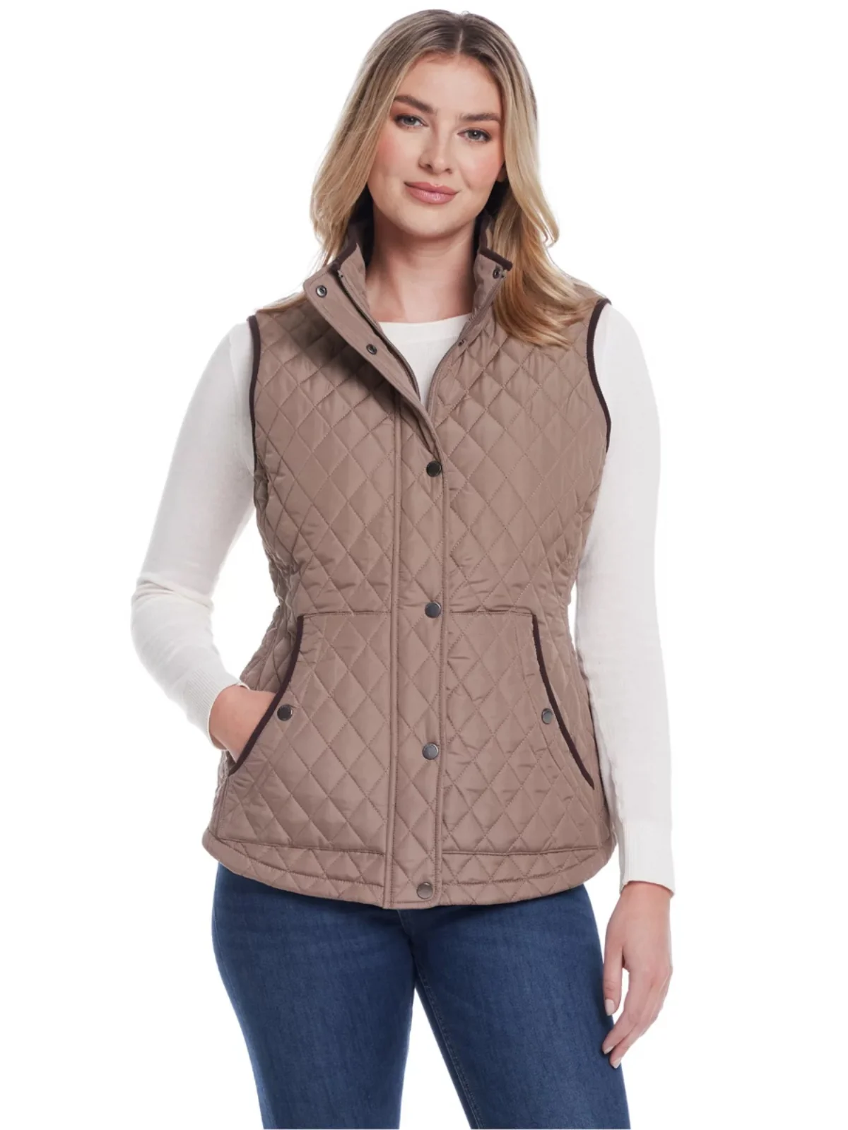 Warm Diamond Pattern Stand Collar Quilted Vest Women's plus Size Autumn Winter Fashion Slimming Windproof Water-resistant Jacket