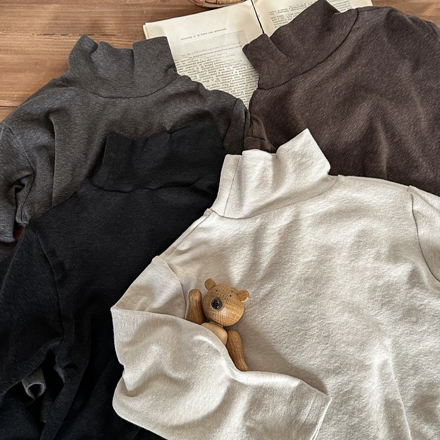 2025 الخريف الاطفال طويلة الأكمام تي شيرت لينة القطن نصف طوق أعلى للجنسين طفل 1 إلى 8 سنوات عارضة الأطفال البلوز