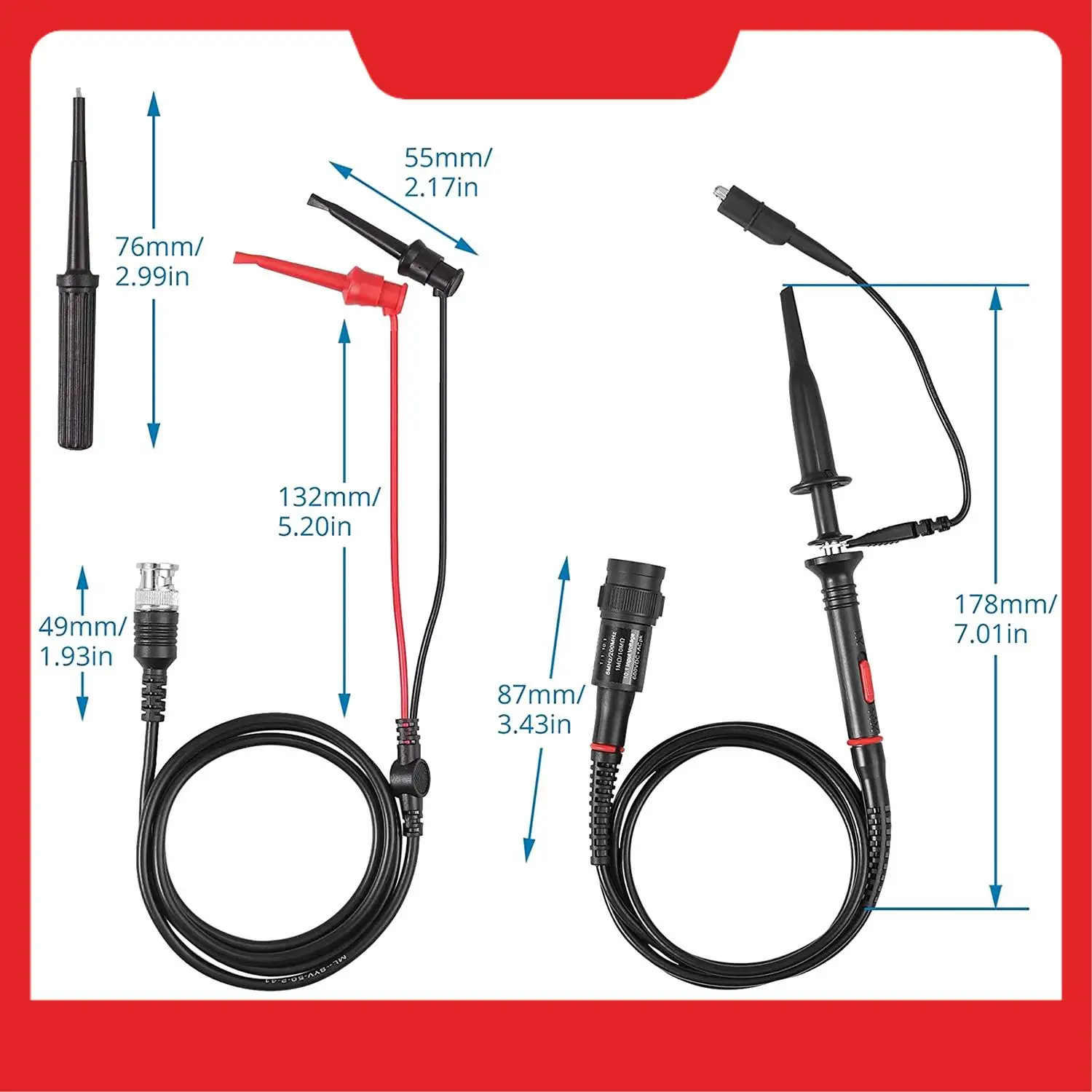 

P2200 Oscilloscope Probe With Accessories Kit 200Mhz Oscilloscope Clip Probes 1X 10X With BNC Mini Grabber Test Lead-N38R