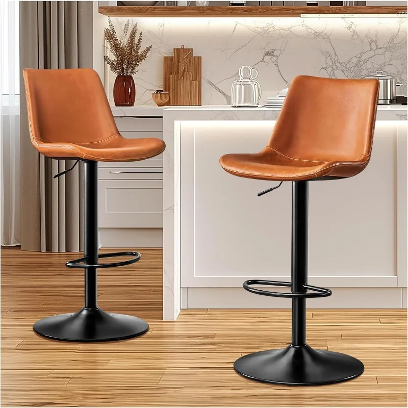 Bar Stool Height Adjustable Crazy Horse Leather Bar Chair X-Large Base and Seat Bar Stools, Ergonomic Bistro Stool with Footrest