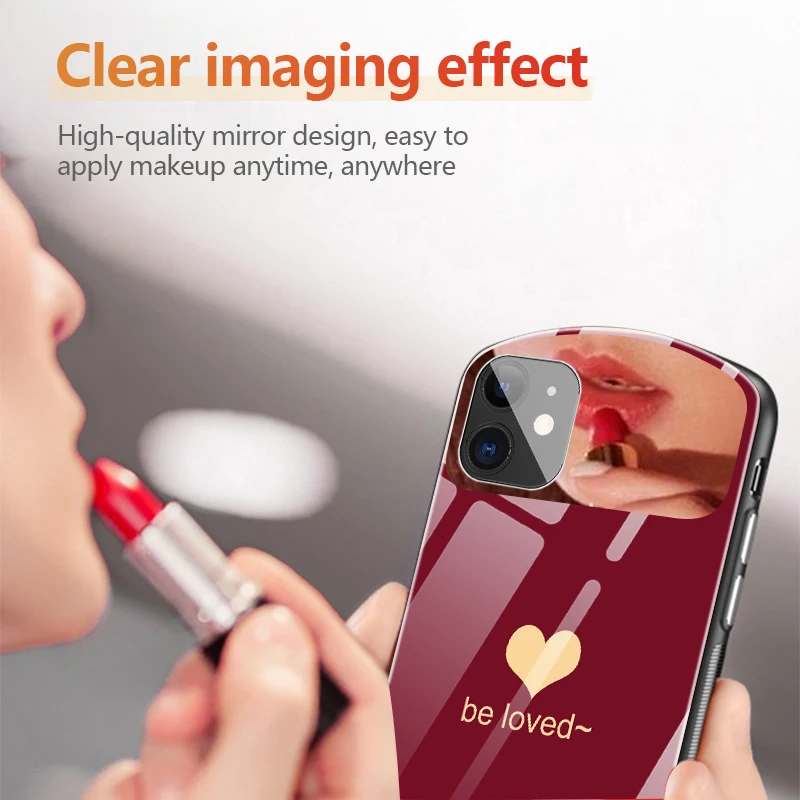 Luxury Cute Oval Heart-shaped Tempered Glass Phone Case For iPhone 16 15Pro 14 13 12 11 Pro Max XS XR X SE 8 7 Plus Mirror Cover