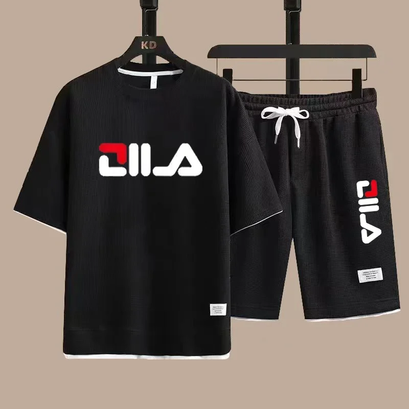 تي شيرت وسروال قصير الأكمام للرجال صيفي جديد يسمح بمرور الهواء لعام 2025 طقم مكون من قطعتين ، بدلة رجالية غير رسمية للشاطئ في الهواء الطلق